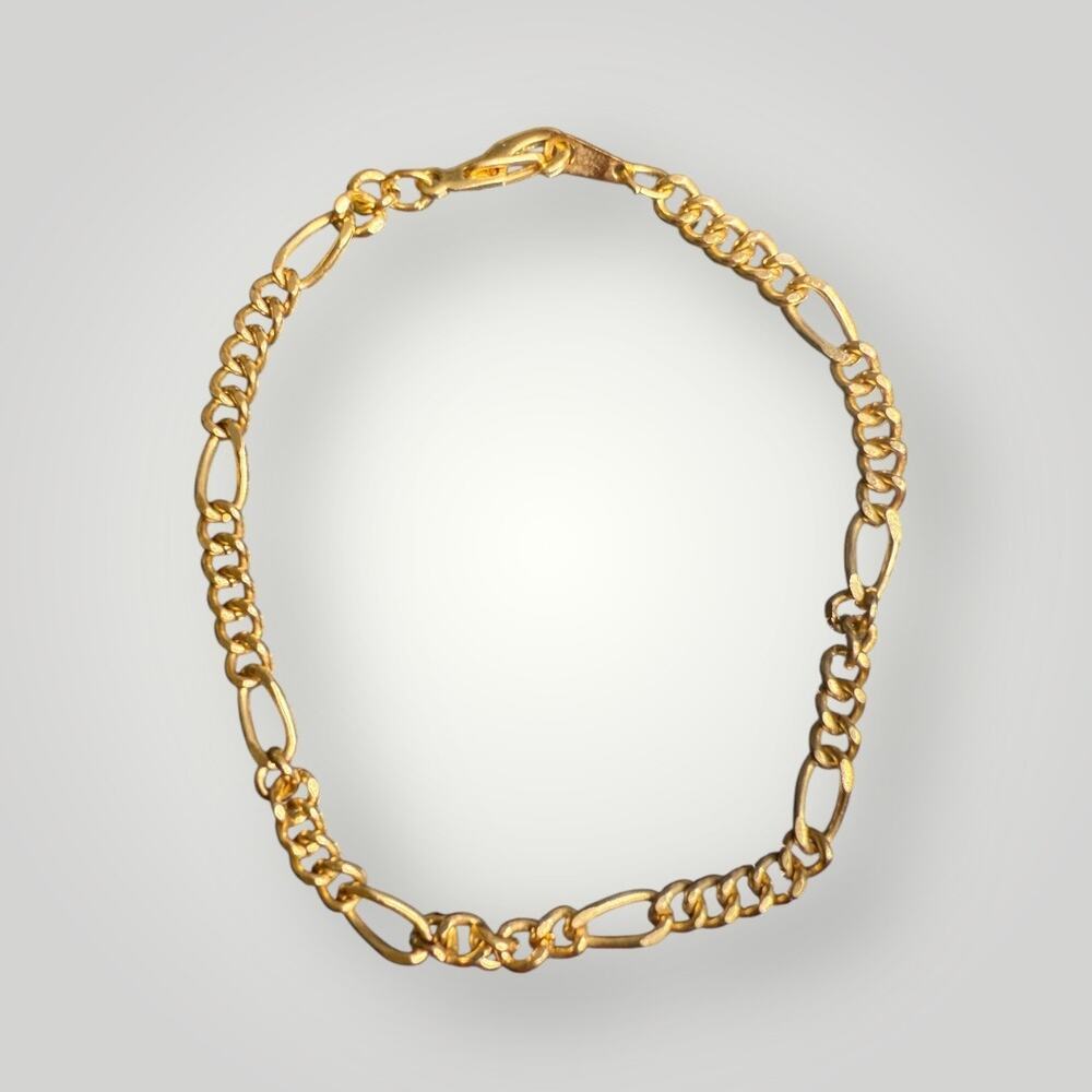 Vintage 14K Gold Plated Figaro Chain Bracelet 8” Yellow Gold Tone 4.4g